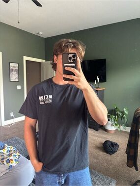 Metro Black Short-Sleeve Tee with White Chest Graphic